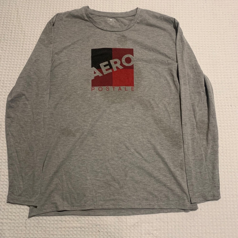 Aeropostale Mens Large Heather Gray Long Sleeve Graphic Logo T-Shirt